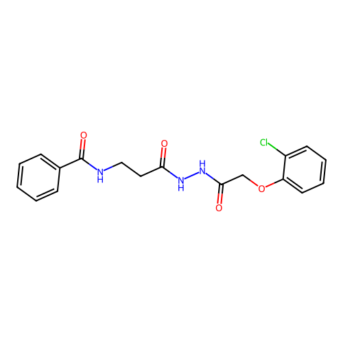 N-[3-[2-[2-(2-chlorophenoxy)acetyl]hydrazinyl]-3-oxopropyl]benzamide structure
