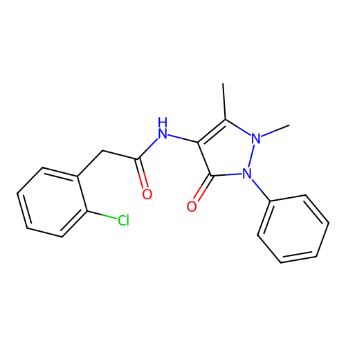 2-(2-chlorophenyl)-N-(1,5-dimethyl-3-oxo-2-phenylpyrazol-4-yl)acetamide structure