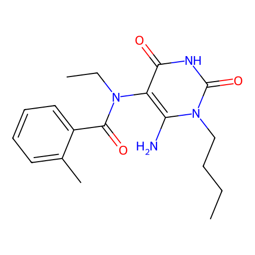 N-(6-amino-1-butyl-2,4-dioxopyrimidin-5-yl)-N-ethyl-2-methylbenzamide structure