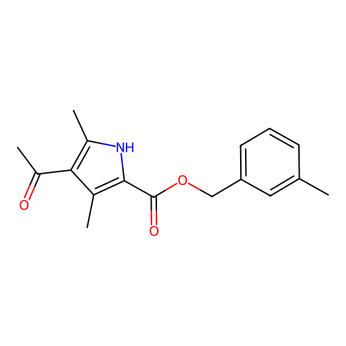 (3-methylphenyl)methyl 4-acetyl-3,5-dimethyl-1H-pyrrole-2-carboxylate structure