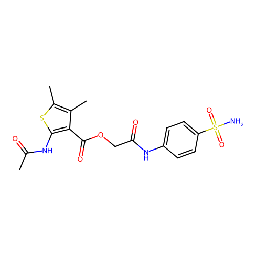 [2-oxo-2-(4-sulfamoylanilino)ethyl] 2-acetamido-4,5-dimethylthiophene-3-carboxylate structure