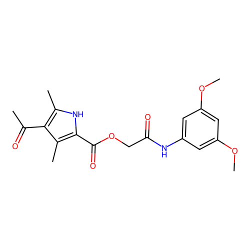 [2-(3,5-dimethoxyanilino)-2-oxoethyl] 4-acetyl-3,5-dimethyl-1H-pyrrole-2-carboxylate structure