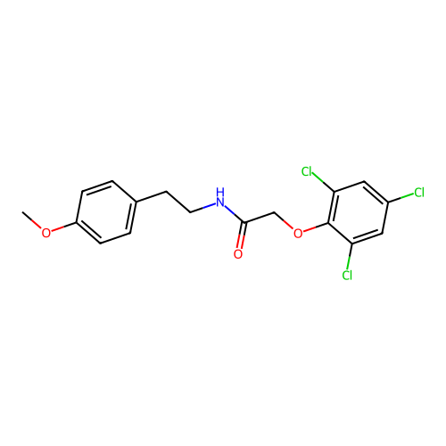 N-(2-(4-Methoxyphenyl)ethyl)-2-(2,4,6-trichlorophenoxy)acetamide structure