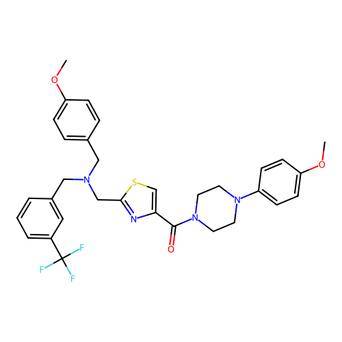 [2-[[[(4-Methoxyphenyl)methyl][[3-(trifluoromethyl)phenyl]methyl]amino]methyl]-4-thiazolyl][4-(4-methoxyphenyl)-1-piperazinyl]methanone structure