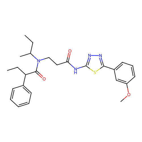 (2S)-N-[(2R)-butan-2-yl]-N-[3-[[5-(3-methoxyphenyl)-1,3,4-thiadiazol-2-yl]amino]-3-oxopropyl]-2-phenylbutanamide structure