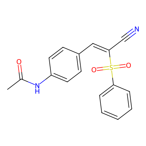N-[4-[2-(benzenesulfonyl)-2-cyanoethenyl]phenyl]acetamide structure