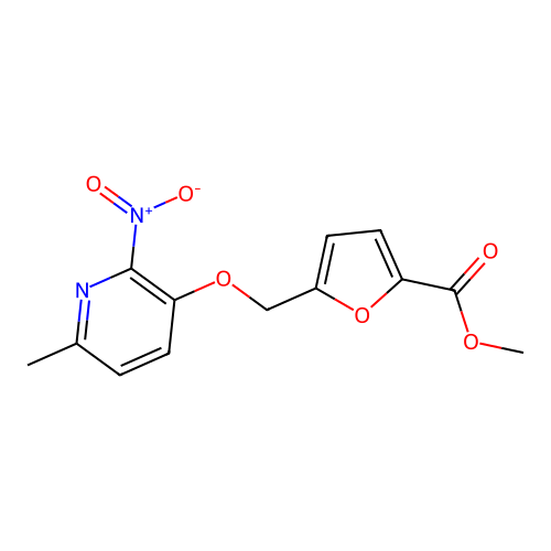 Methyl 5-(((6-methyl-2-nitropyridin-3-yl)oxy)methyl)furan-2-carboxylate structure