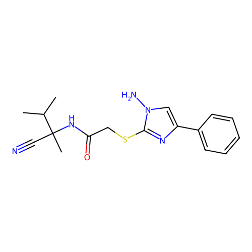 2-[(1-amino-4-phenyl-1H-imidazol-2-yl)sulfanyl]-N-(1-cyano-1,2-dimethylpropyl)acetamide structure