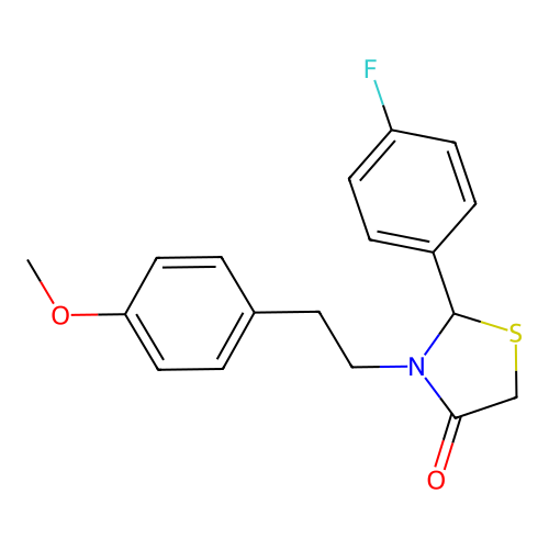 2-(4-Fluorophenyl)-3-[2-(4-methoxyphenyl)ethyl]-1,3-thiazolidin-4-one structure