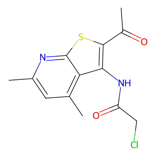 N-{2-acetyl-4,6-dimethylthieno[2,3-b]pyridin-3-yl}-2-chloroacetamide structure