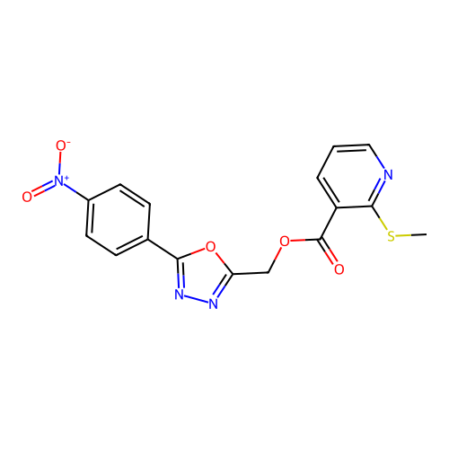 (5-(4-Nitrophenyl)-1,3,4-oxadiazol-2-yl)methyl 2-(methylthio)nicotinate structure