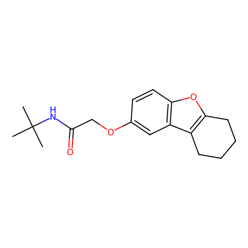 N-tert-butyl-2-(6,7,8,9-tetrahydrodibenzofuran-2-yloxy)acetamide structure