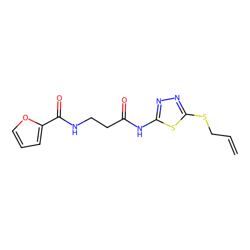 N-[3-oxo-3-[(5-prop-2-enylsulfanyl-1,3,4-thiadiazol-2-yl)amino]propyl]furan-2-carboxamide structure