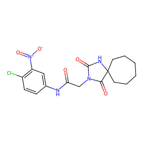 N-(4-chloro-3-nitrophenyl)-2-(2,4-dioxo-1,3-diazaspiro[4.6]undecan-3-yl)acetamide structure