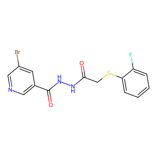 5-bromo-N'-[2-(2-fluorophenyl)sulfanylacetyl]pyridine-3-carbohydrazide structure