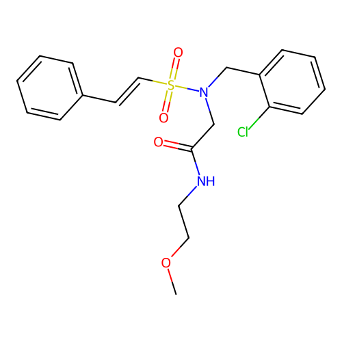 2-{N-[(2-chlorophenyl)methyl]-2-phenylethenesulfonamido}-N-(2-methoxyethyl)acetamide structure