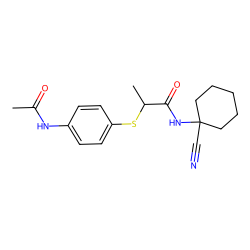 N-(1-cyanocyclohexyl)-2-[(4-acetamidophenyl)sulfanyl]propanamide structure