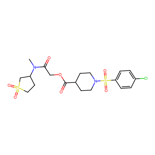2-((1,1-Dioxidotetrahydrothiophen-3-yl)(methyl)amino)-2-oxoethyl 1-((4-chlorophenyl)sulfonyl)piperidine-4-carboxylate structure