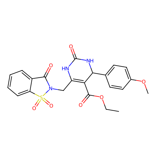 Ethyl 6-((1,1-dioxido-3-oxobenzo[d]isothiazol-2(3H)-yl)methyl)-4-(4-methoxyphenyl)-2-oxo-1,2,3,4-tetrahydropyrimidine-5-carboxylate structure