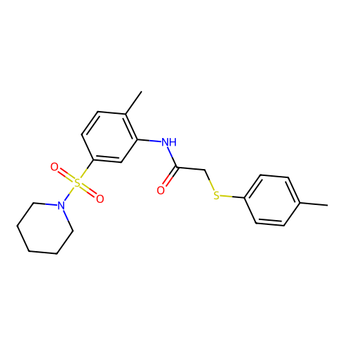 2-(4-methylphenyl)sulfanyl-N-(2-methyl-5-piperidin-1-ylsulfonylphenyl)acetamide structure