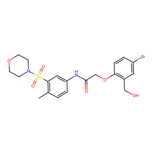 2-[4-bromo-2-(hydroxymethyl)phenoxy]-N-(4-methyl-3-morpholin-4-ylsulfonylphenyl)acetamide structure