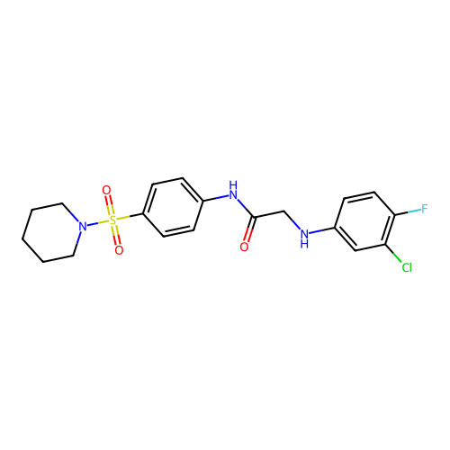 2-((3-Chloro-4-fluorophenyl)amino)-N-(4-(piperidin-1-ylsulfonyl)phenyl)acetamide structure
