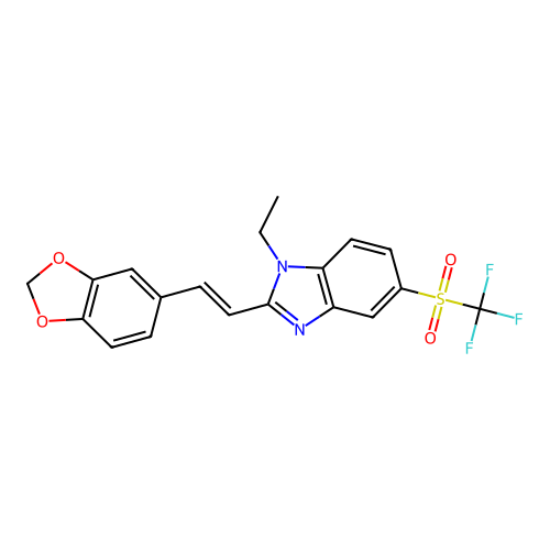 2-(2-(Benzo[d][1,3]dioxol-5-yl)vinyl)-1-ethyl-5-((trifluoromethyl)sulfonyl)-1H-benzo[d]imidazole structure