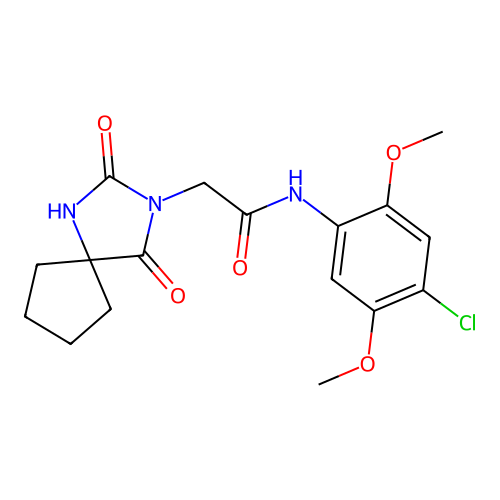 N-(4-chloro-2,5-dimethoxyphenyl)-2-(2,4-dioxo-1,3-diazaspiro[4.4]nonan-3-yl)acetamide structure