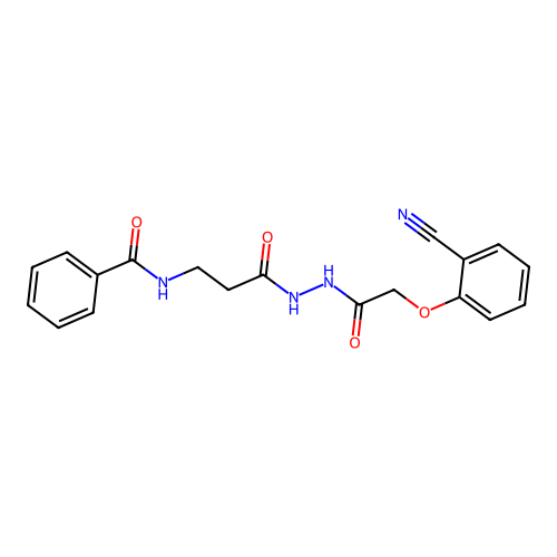 N-[3-[2-[2-(2-cyanophenoxy)acetyl]hydrazinyl]-3-oxopropyl]benzamide structure