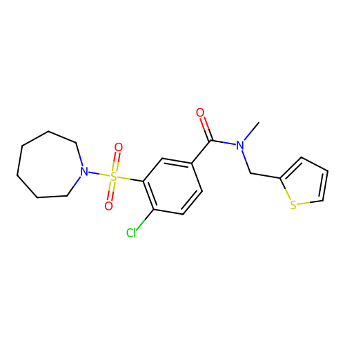 3-(azepan-1-ylsulfonyl)-4-chloro-N-methyl-N-(thiophen-2-ylmethyl)benzamide structure