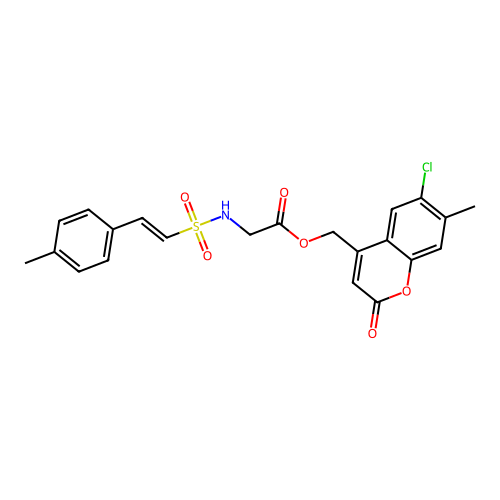 (6-chloro-7-methyl-2-oxo-2H-chromen-4-yl)methyl 2-[2-(4-methylphenyl)ethenesulfonamido]acetate structure