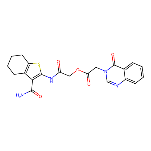2-[[3-(Aminocarbonyl)-4,5,6,7-tetrahydrobenzo[b]thien-2-yl]amino]-2-oxoethyl 4-oxo-3(4H)-quinazolineacetate structure