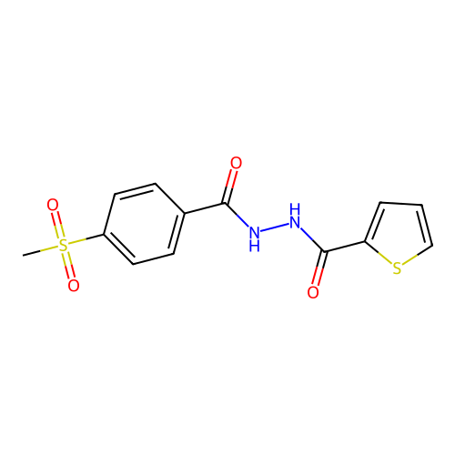 N'-(4-methylsulfonylbenzoyl)thiophene-2-carbohydrazide structure