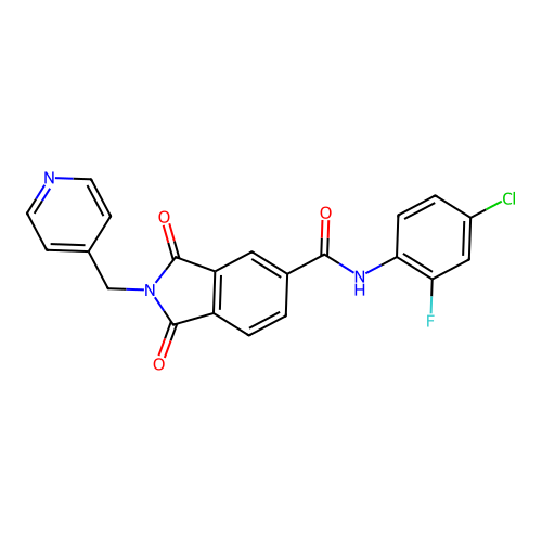 N-(4-chloro-2-fluorophenyl)-1,3-dioxo-2-(pyridin-4-ylmethyl)isoindole-5-carboxamide structure