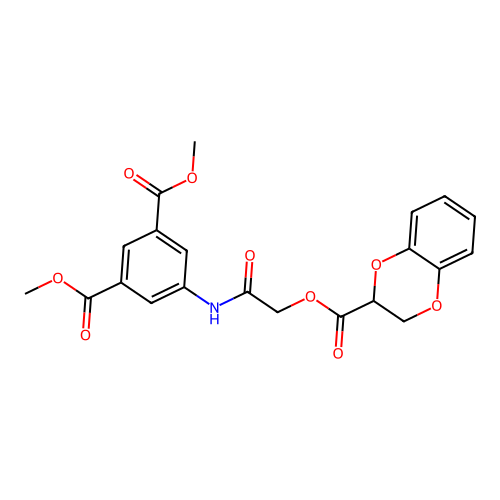 dimethyl 5-[[2-(2,3-dihydro-1,4-benzodioxine-3-carbonyloxy)acetyl]amino]benzene-1,3-dicarboxylate structure
