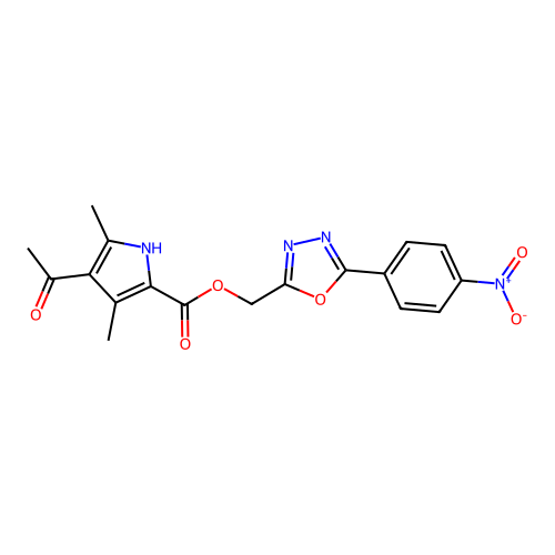 [5-(4-nitrophenyl)-1,3,4-oxadiazol-2-yl]methyl 4-acetyl-3,5-dimethyl-1H-pyrrole-2-carboxylate structure