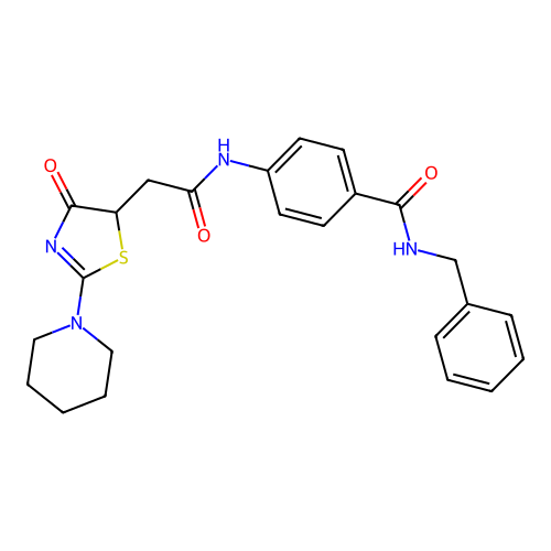N-benzyl-4-[[2-(4-oxo-2-piperidin-1-yl-1,3-thiazol-5-yl)acetyl]amino]benzamide structure