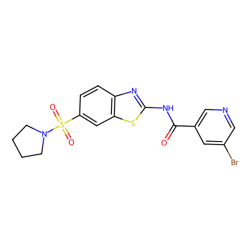 5-bromo-N-(6-(pyrrolidin-1-ylsulfonyl)benzo[d]thiazol-2-yl)nicotinamide structure