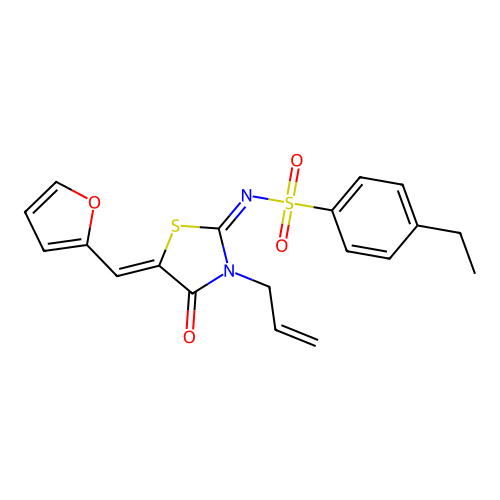 4-ethyl-N-[(2E,5Z)-5-[(furan-2-yl)methylidene]-4-oxo-3-(prop-2-en-1-yl)-1,3-thiazolidin-2-ylidene]benzene-1-sulfonamide structure
