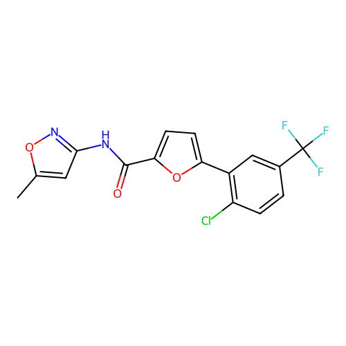5-[2-chloro-5-(trifluoromethyl)phenyl]-N-(5-methyl-1,2-oxazol-3-yl)furan-2-carboxamide structure