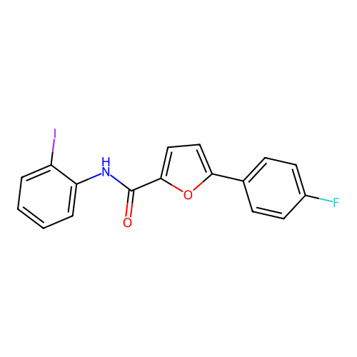 5-(4-fluorophenyl)-N-(2-iodophenyl)furan-2-carboxamide structure