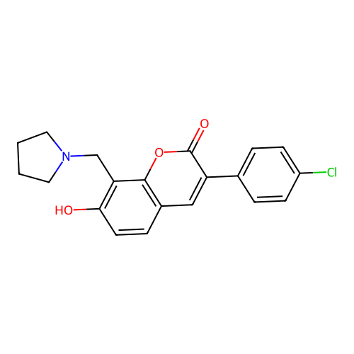 3-(4-chlorophenyl)-7-hydroxy-8-(pyrrolidin-1-ylmethyl)-2H-chromen-2-one structure