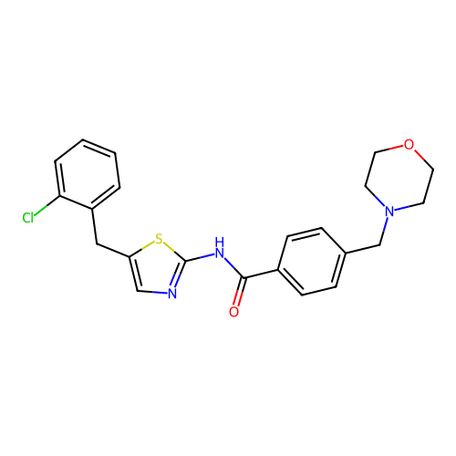 N-[5-(2-chlorobenzyl)-1,3-thiazol-2-yl]-4-(morpholin-4-ylmethyl)benzamide structure