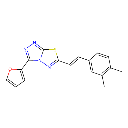 6-[(E)-2-(3,4-dimethylphenyl)ethenyl]-3-(furan-2-yl)-[1,2,4]triazolo[3,4-b][1,3,4]thiadiazole structure