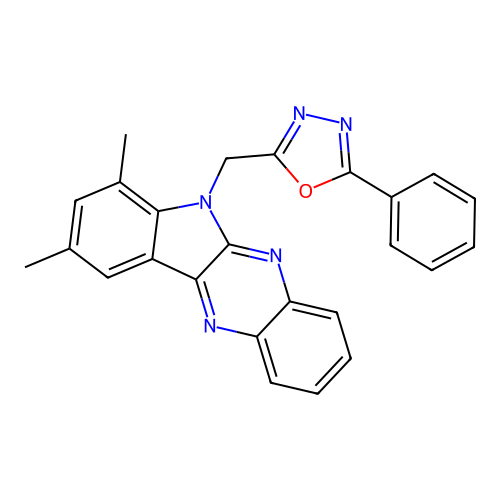 5-[(2,4-Dimethylindolo[2,3-b]quinoxalin-5-yl)methyl]-2-phenyl-1,3,4-oxadiazole structure