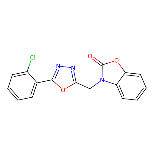 3-{[5-(2-chlorophenyl)-1,3,4-oxadiazol-2-yl]methyl}-1,3-benzoxazol-2(3H)-one structure