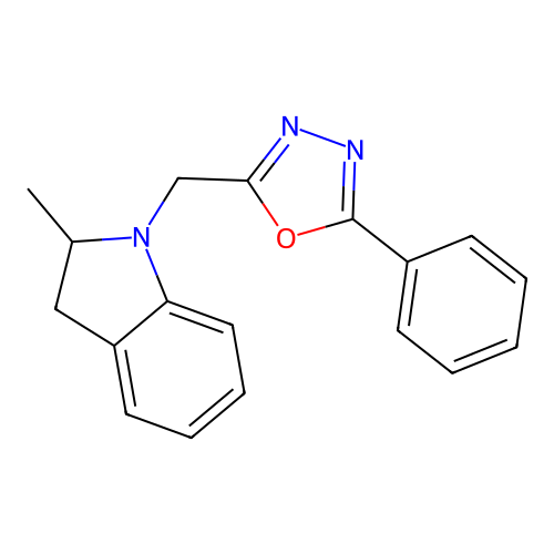 2-((2-Methylindolin-1-yl)methyl)-5-phenyl-1,3,4-oxadiazole structure