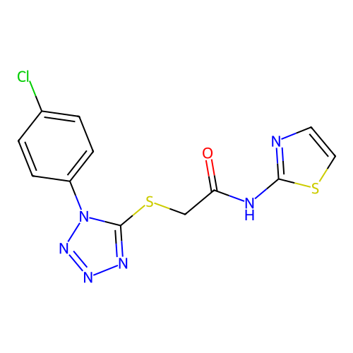 2-[1-(4-chlorophenyl)tetrazol-5-yl]sulfanyl-N-(1,3-thiazol-2-yl)acetamide structure