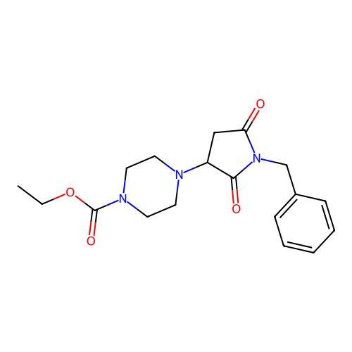Ethyl 4-(1-benzyl-2,5-dioxopyrrolidin-3-yl)piperazine-1-carboxylate structure