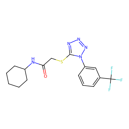 N-cyclohexyl-2-[1-[3-(trifluoromethyl)phenyl]tetrazol-5-yl]sulfanylacetamide structure